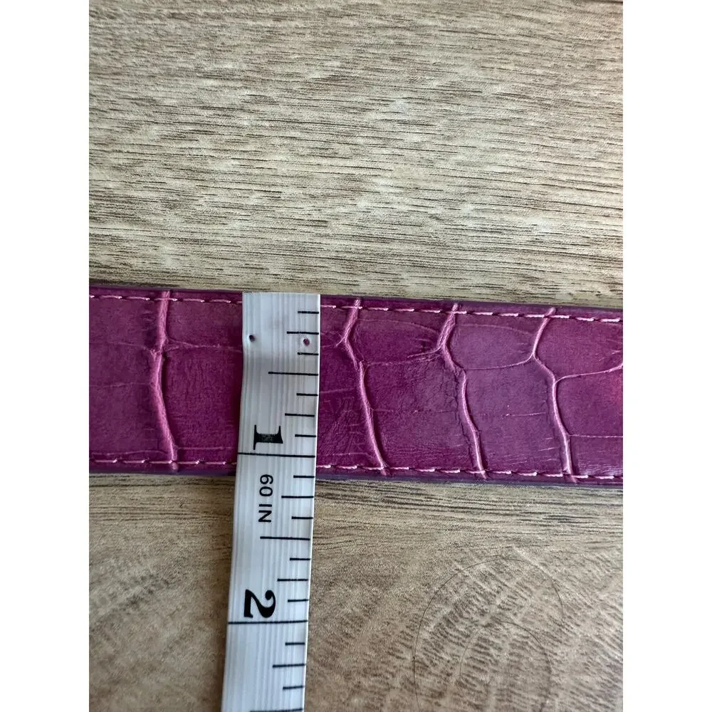 Women's Pink Alligator Embossed Leather Crystal Buckle Belt L